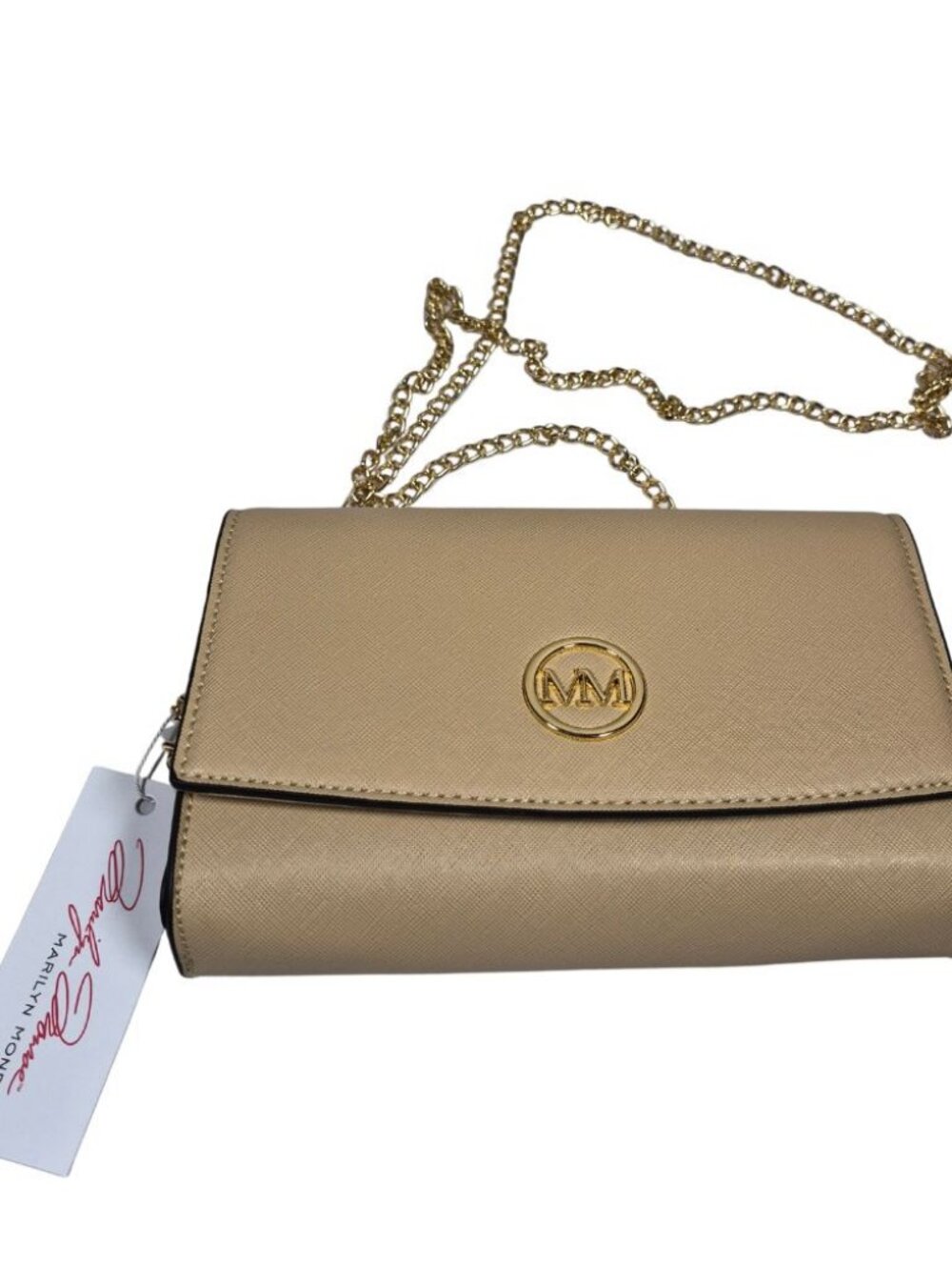 Beige Chain Crossbody Purse – Lightweight Everyday Bag with Slip Pocket